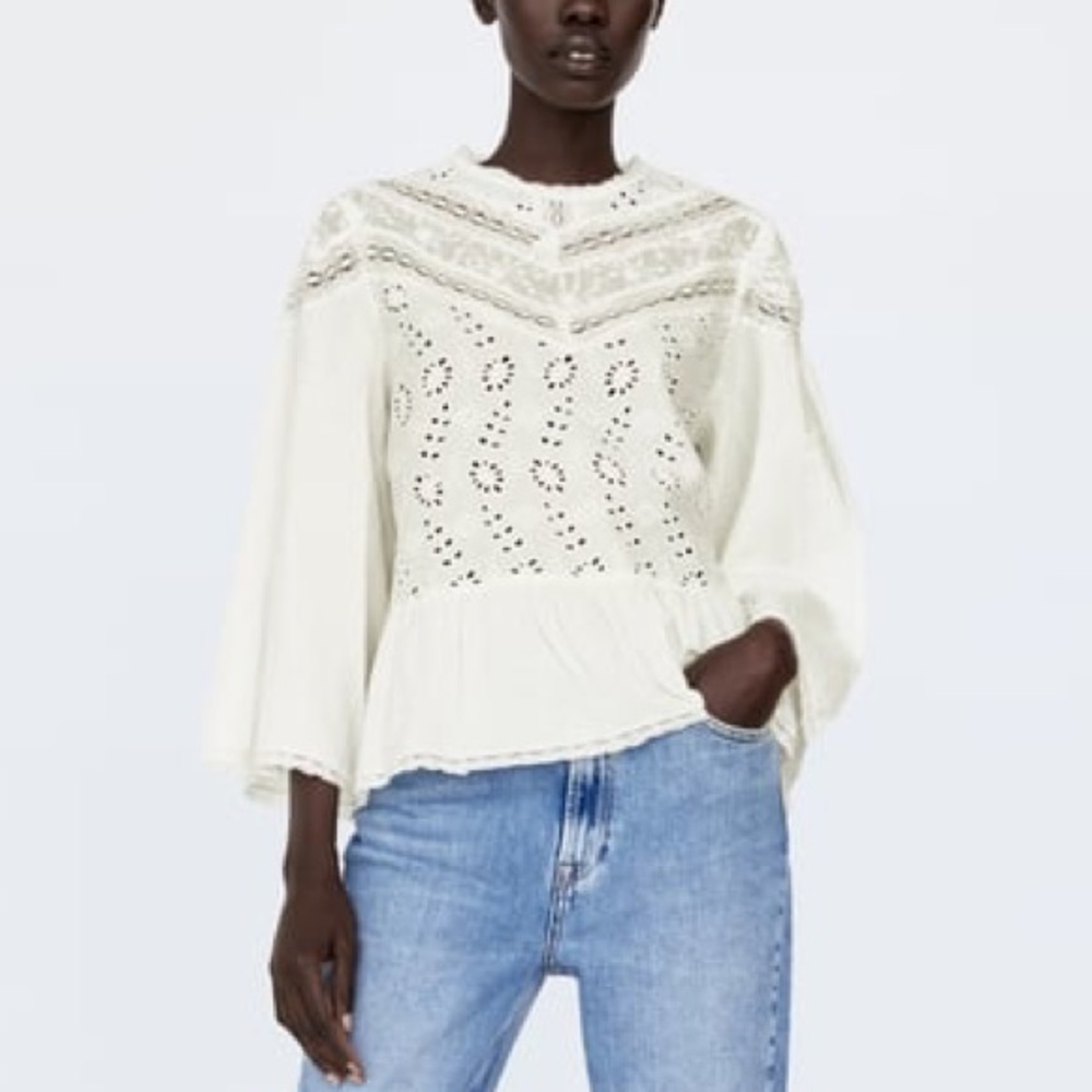 Zara Blouse with Cutwork Embroidery Size M Used Once